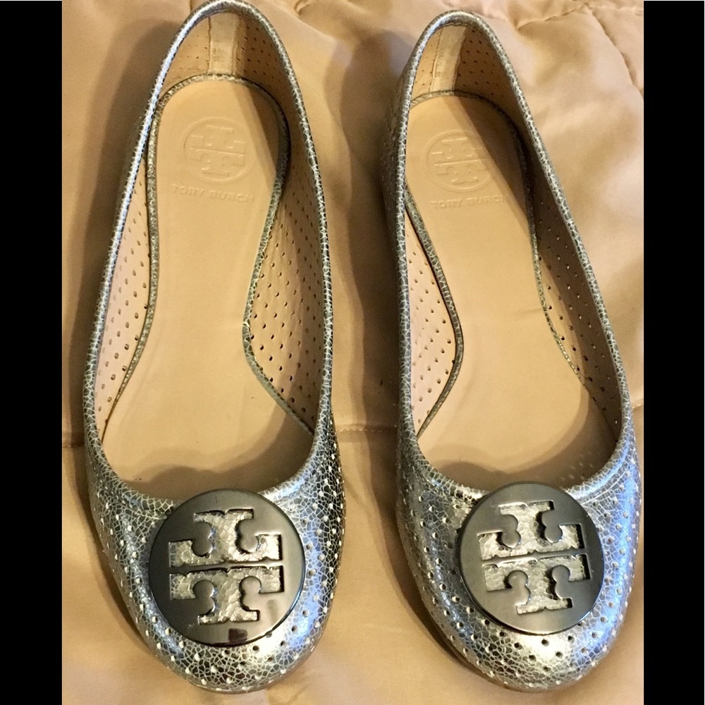 TORY BURCH USED REVA PEWTER FLATS